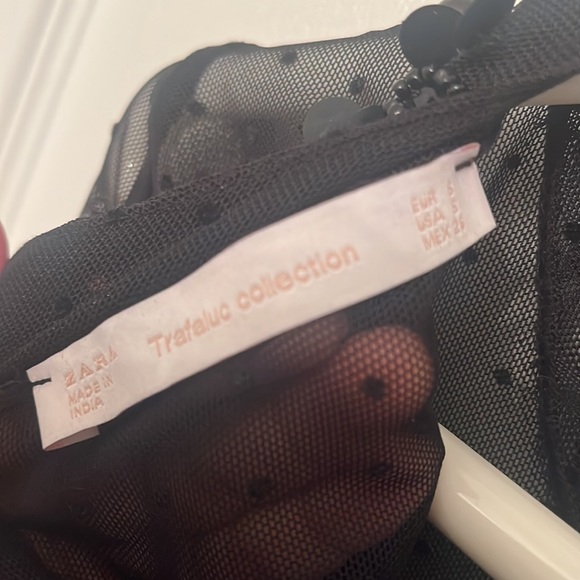 Zara Black Sheer Tunic with Embellished Neckline Size S - Picture 4 of 4